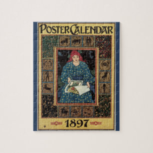 Art Nouveau antiek, vrouw leest astrologieboek Legpuzzel