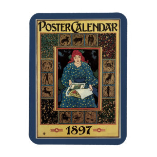 Art Nouveau-antiek, vrouw leest astrologieboek Magneet