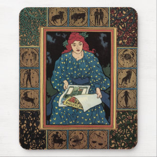 Art Nouveau antiek, vrouw leest astrologieboek Muismat