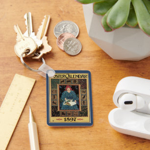 Art Nouveau antiek, vrouw leest astrologieboek Sleutelhanger