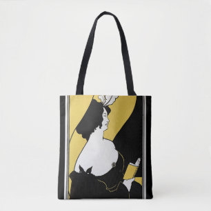 Art Nouveau antiek, vrouw leest een geel boek Draagtas