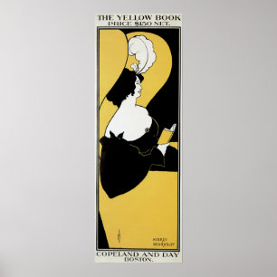 Art Nouveau antiek, vrouw leest een geel boek Poster