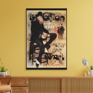 Art Nouveau-antieke Le Grillon, Man die bier drink Canvas Afdruk