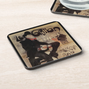 Art Nouveau-antieke Le Grillon, Man die bier drink Onderzetter