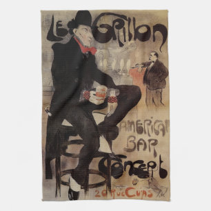 Art Nouveau-antieke Le Grillon, Man die bier drink Theedoek