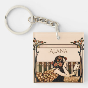 Art Nouveau antieke lezer Sleutelhanger