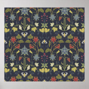 Art Nouveau Aquilegia: donkere bloemen Poster
