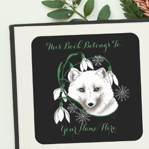 Art Nouveau Arctic White Fox Boekenplaat Vierkante Sticker