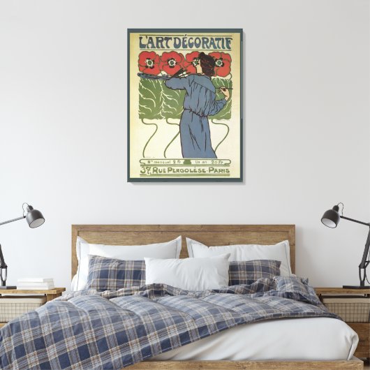 Art Nouveau, artistieke schilderende papaverbloem Canvas Afdruk (Insitu (Slaapkamer))