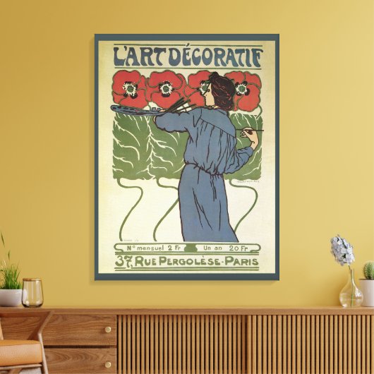 Art Nouveau, artistieke schilderende papaverbloem Canvas Afdruk (Insitu (Woonkamer))