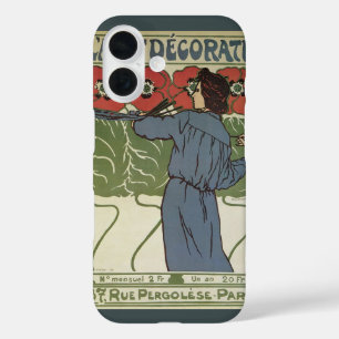  Art Nouveau, artistieke schilderende papaverbloem iPhone 16 Hoesje