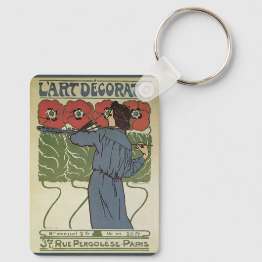 Art Nouveau, artistieke schilderende papaverbloem Sleutelhanger (Achterkant)