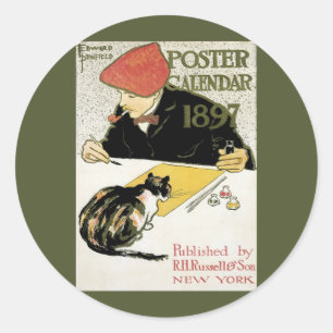  Art Nouveau, artistieke schildering met Pet Cat Ronde Sticker