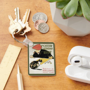  Art Nouveau, artistieke schildering met Pet Cat Sleutelhanger