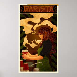 Art Nouveau Barista (poster/gedrukte tekst) Poster