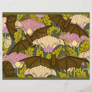 Art Nouveau Bats en Flowers Scrapbook Paper