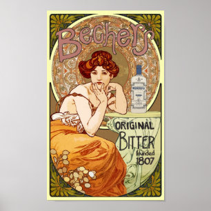  Art Nouveau Bechers Original Bitter 1807 Poster