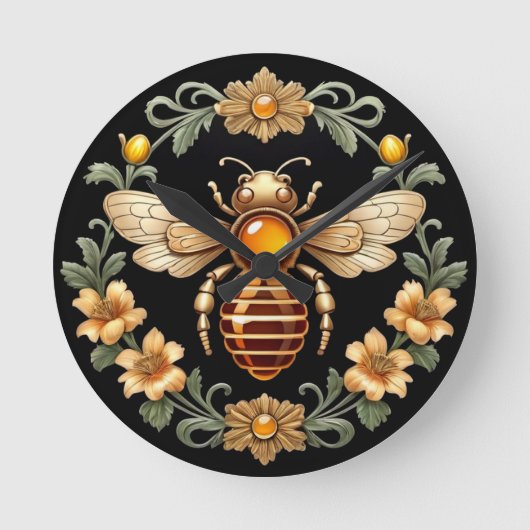 Art Nouveau Bee on Black Ronde Klok (Voorkant)