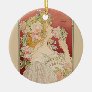 Art Nouveau Belle Époque Dame Rozen Livemont Keramisch Ornament