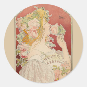 Art Nouveau Belle Époque Dame Rozen Livemont Ronde Sticker