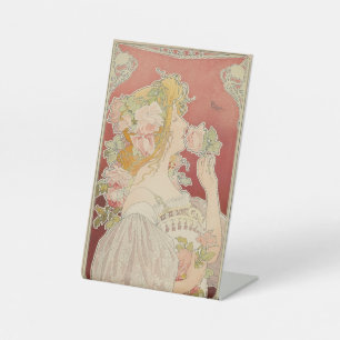 Art Nouveau Belle Époque Damesrozen Livemont Reclamebord Met Voetstuk