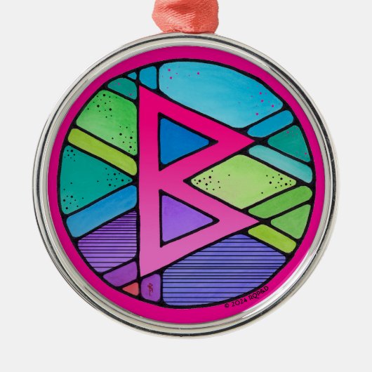 Art Nouveau Berkano Rune van moeder aarde Metalen Ornament (Voorkant)