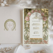 Art Nouveau Bewaar de datum Bruiloft Gouden Folie Folie Uitnodiging