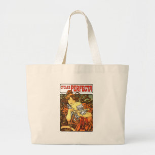 Art Nouveau Bicycle Mucha Art Grote Tote Bag