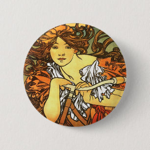 Art Nouveau Bicycle Mucha Art Ronde Button 5,7 Cm