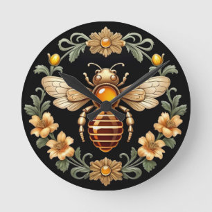 Art Nouveau Bij op Zwart Ronde Klok