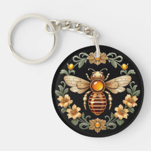 Art Nouveau Bij op Zwart Sleutelhanger