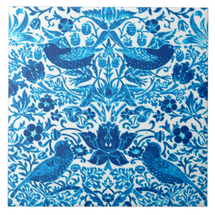 Art Nouveau Bird and Flower Tapestry, Blue & White Tegeltje