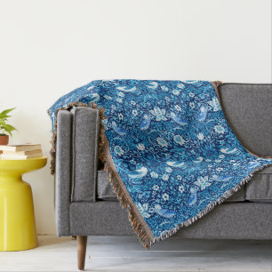 Art Nouveau Bird and Flower Tapestry, Dark Blue Deken