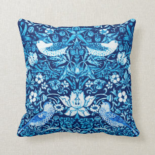 Art Nouveau Bird and Flower Tapestry, Dark Blue Kussen