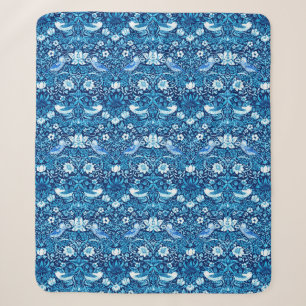 Art Nouveau Bird and Flower Tapestry, Dark Blue Sherpa Deken