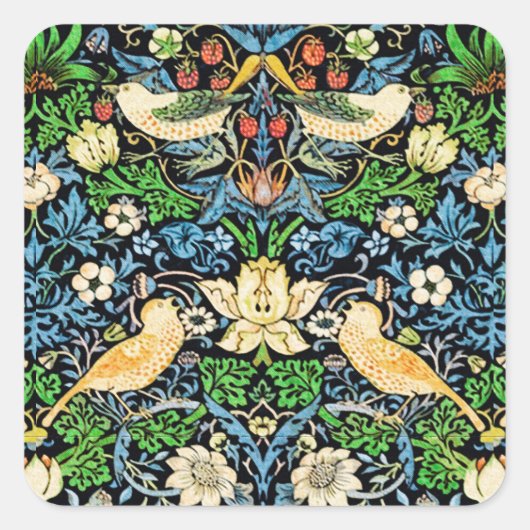Art Nouveau Bird and Flower Tapestry Pattern Vierkante Sticker (Voorkant)