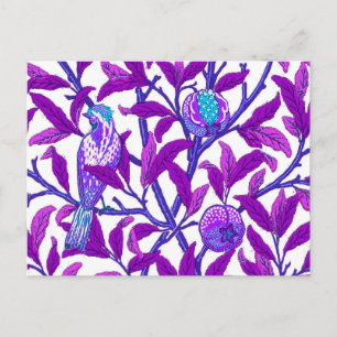 Art Nouveau Bird and Pomegranate, Amethyst Paars Briefkaart