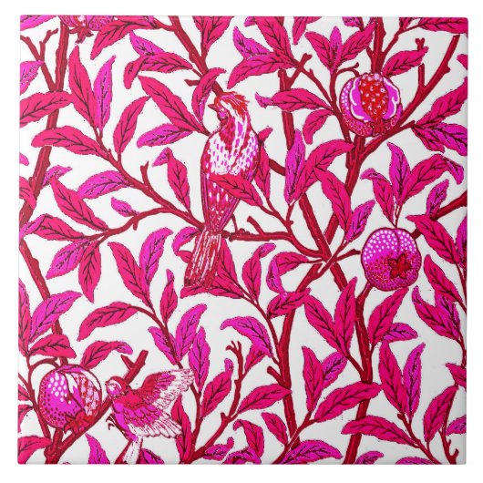 Art Nouveau Bird and Pomegranate, Fuchsia Pink Tegeltje (Voorkant)