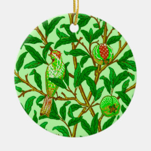 Art Nouveau Bird and Pomegranate, Lime Green Keramisch Ornament