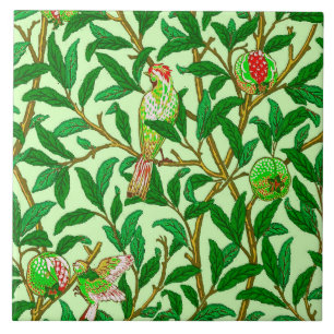 Art Nouveau Bird and Pomegranate, Lime Green Tegeltje