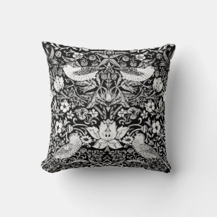 Art Nouveau Bird & Flower Tapestry, Black & White Kussen