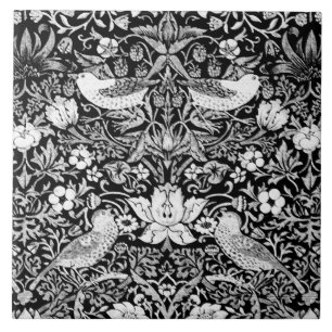 Art Nouveau Bird & Flower Tapestry, Black & White Tegeltje