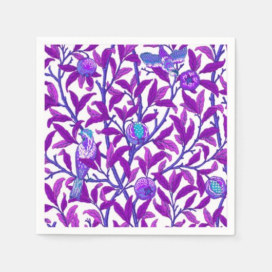 Art Nouveau Bird & Pomegranate, Amethyst Paars Servetten (Voorkant)