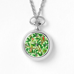 Art Nouveau Bird & Pomegranate, Lime Green Horloge
