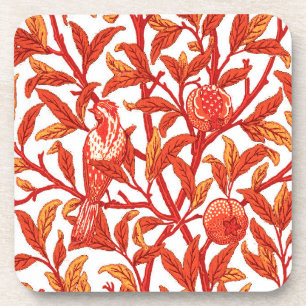 Art Nouveau Bird & Pomegranate, Mandarijns Oranje Bier Onderzetter