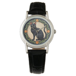 Art Nouveau Black Cat Horloge