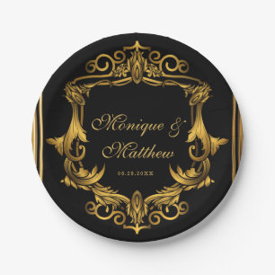 Art Nouveau Black en Gold Royal Wedding Papieren Bordje