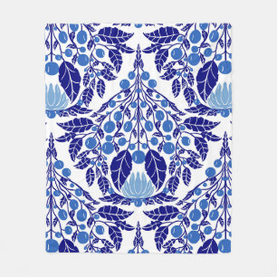 Art Nouveau Blauw- Bloemenschelp Fleece Deken