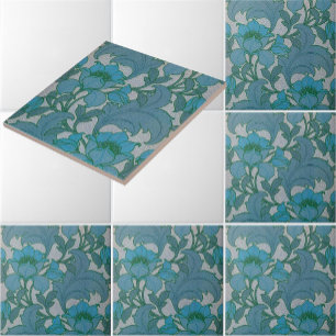 Art Nouveau Blauw Bloempatroon Tegeltje
