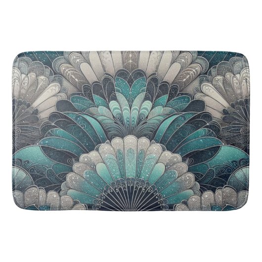 Art Nouveau Blauw en Zilver Fans Badmat (Voorkant)